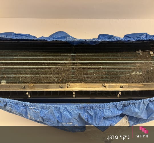 יחידת מיזוג אוויר עם כיסוי כחול